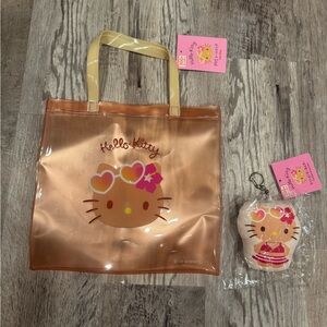 2 ITEMS: Suntan / Sun tanned Hello Kitty Tote and Keychain